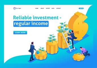 Isometric Conceptual save and increase investment, capital, income growth. Landing page concepts and web design