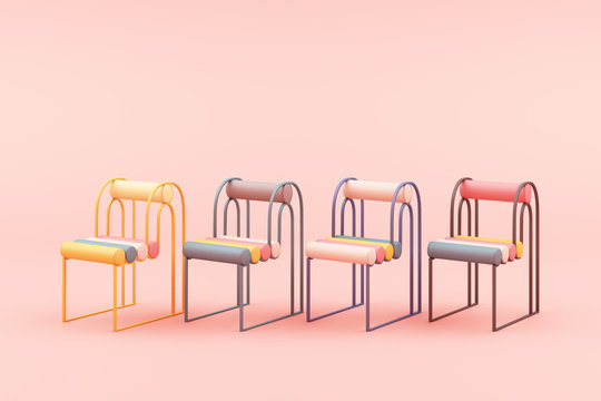 minimal chair in colorful pastel concept on pink background 3d rendering