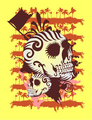 palm and skull graphic design vector art