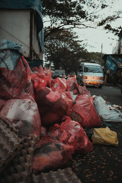 pile of garbage in traditional market indonesia jakarta