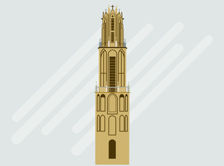 Dom Tower of Utrecht Flat Vector Icon Illustration