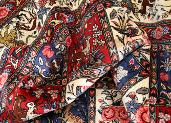 Old and modern Persian Colourful Arabesque and handmade carpet, rug gelim, and Gabbeh with the...