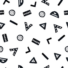 seamless watercolor hand drawn pattern with tribal african vibes style with circles triangles trendy geometric shapes good for modern minimalist design fabric textile wallpaper ornament illustration