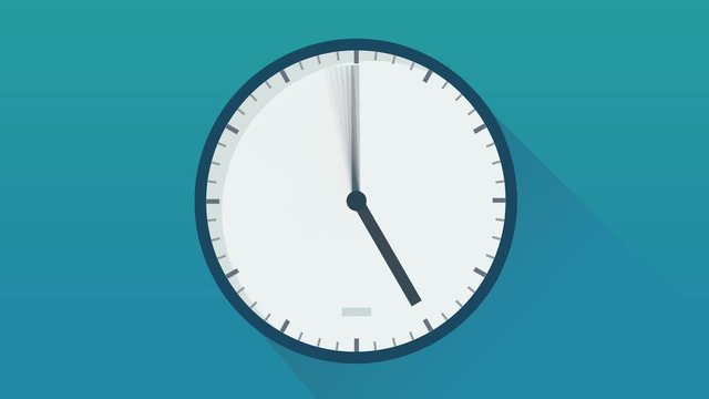 Arriv&eacute;e au premier plan d'une horloge flat design (fond bleu, blanc,transparence et couche alpha)	