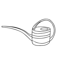 Long spout watering can in doodle style. Hand drawn vector illustration in black ink isolated on white background.
