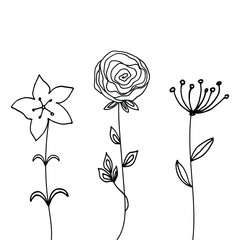 Doodle style flowers. They create the mood of the holiday and spring. Suitable for decorating postcards.
