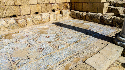 Mosaiced floor in ruins of building, Caesarea, Israel