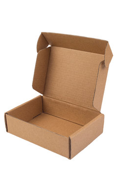 A Small Brown Cardboard Box Is Standing Open. Delivery, Packaging Concept