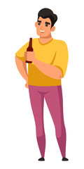 Vector character illustration of man holds bottle beer