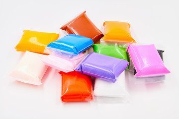 Set of Color Modeling Clay or Light Plasticine for modeling on the white background