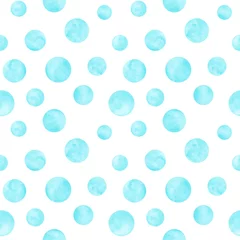 Photo sur Plexiglas Polka dot Modèle sans couture aquarelle à pois bleu, sarcelle, turquoise. Abstrait aquarelle avec des cercles de couleur sur blanc