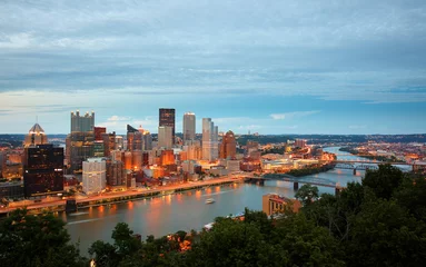 Foto op Canvas Pittsburgh Skyline Showing Downtown  After Sunset Viewing From Grandview Overlook, Pittsburgh, USA.  © jayyuan