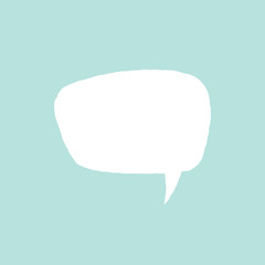 white chat speech bubble on powder blue background.