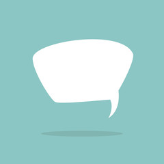 white chat speech bubble with shadow on powder blue background.