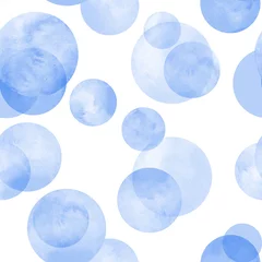 Papier Peint photo Polka dot Modèle sans couture aquarelle de cercles bleu marine indigo. Abstrait aquarelle avec des cercles de couleur sur blanc