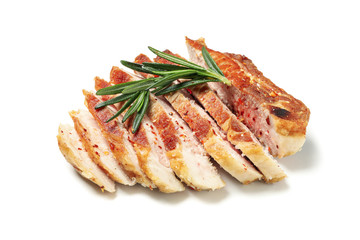 Chopped pork steak isolated on white background. Grilled food