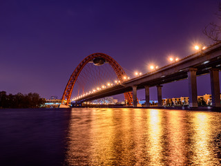 Zhivopisny Bridge over Moscow river at night