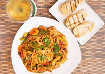 Italian vegan pasta and wine 