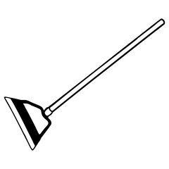 Hand drawn outline black vector illustration of a beautiful metal hoe for gardening isolated on a white background