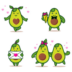Cartoon avocado couple holding hands. Valentines