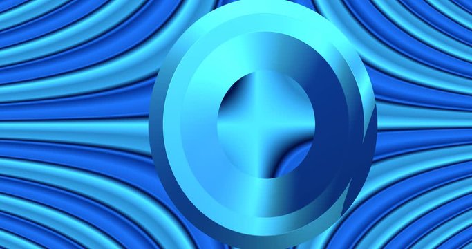 Moving metal circle with wave. Blue. Asymptotic curves background. 3d. Dark and shiny