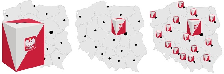 The ballot box against the background of the map of Poland for the presidential election in the country.