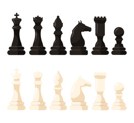 Black and white 3D chess figures vector illustration