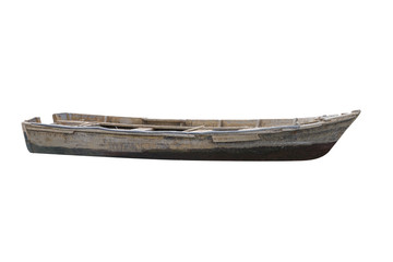 old wooden fishing boat isolated on white background.