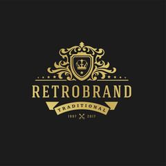 Luxury logo design template vector illustration victorian vignettes royal ornament shapes for logotype or badge design