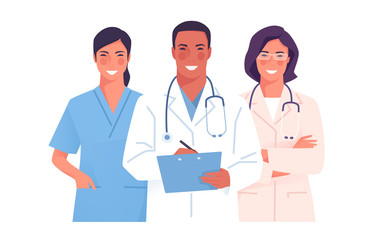 Fototapeta premium Vector illustration of a medical team, group of physicians, practitioners, doctors