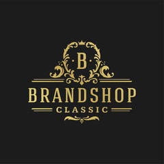 Luxury logo design template vector illustration victorian vignettes royal ornament shapes for logotype or badge design