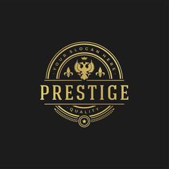 Obraz premium Luxury logo design template vector illustration victorian vignettes royal ornament shapes for logotype or badge design