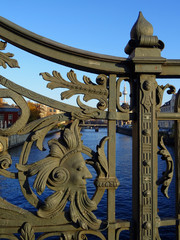 Fototapeta na wymiar Historic handrail in a bridge on the Spree River in Berlin. Germany. 
