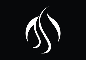 Flame logo design. Fire icon, oil and gas industry symbol, Abstract white swirl logo design on black background