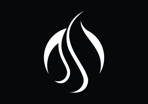 Flame Logo Design. Fire Icon, Oil And Gas Industry Symbol Isolated On Black Background