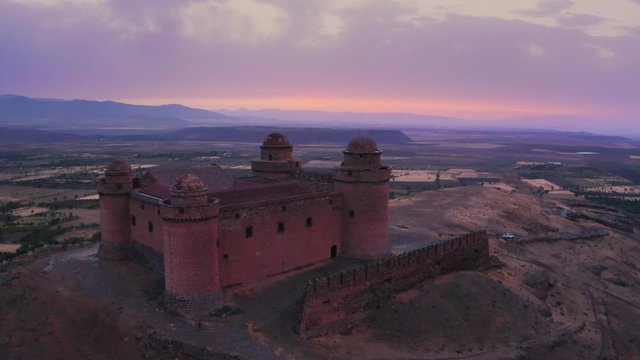 Scenic landscape of medieval castle in evening