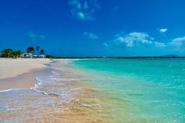Caribbean island of Anguilla with palm trees and white beaches