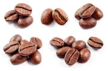 Coffee beans. Coffee beans on white. Coffee collection.