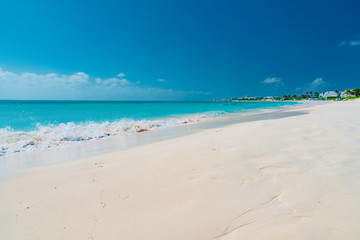 Caribbean island of Anguilla with palm trees and white beaches