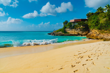 Caribbean island of Anguilla with palm trees and white beaches