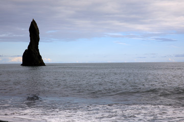 Vik / Iceland - August 15, 2017: Staks at Vik beach, Iceland, Europe