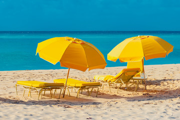 Caribbean island of Anguilla with palm trees and white beaches