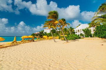 Caribbean island of Anguilla with palm trees and white beaches