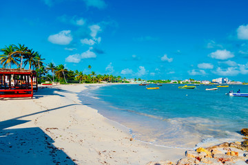 Caribbean island of Anguilla with palm trees and white beaches