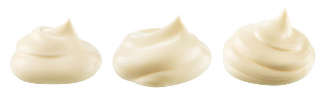 Mayonnaise isolated. Mayo swirl on white background. Mayonnaise cream set. Mayonnaise swirl with clipping path.