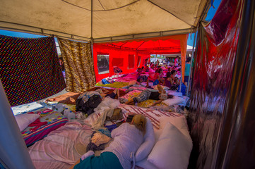 Portoviejo, Ecuador - April, 18, 2016: Tents for the refugees after 7.8 earthquake.