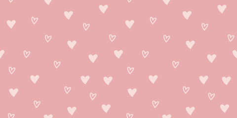 Seamless heart hand drawn pattern in vector illustration. Rose and pink nursery colors cute simple design for scrapbooking wallpaper textile craft paper. Muted illustration colors for aesthetic.