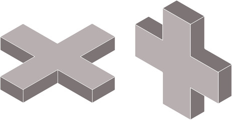 Gray 3D vector cross icon, logo, illustration