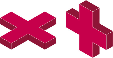 Red 3D vector cross icon, logo, illustration