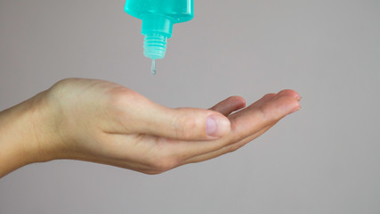 Disinfecting hands. Taking disinfection alcohol gel to prevent virus epidemic. 
